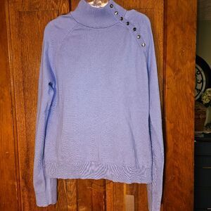 Anne Klein Silk Cashmere Blend Sweater Large L Periwinkle Blue Purple Button